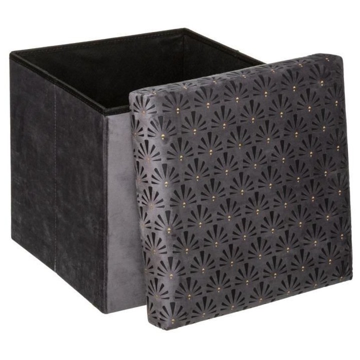 LIAM Pouf pliant - Velours - 38 x 38 cm - Gris galet