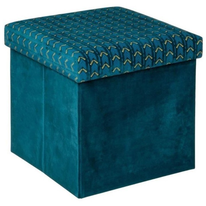 Pouf pliant velours Liam - Bleu canard