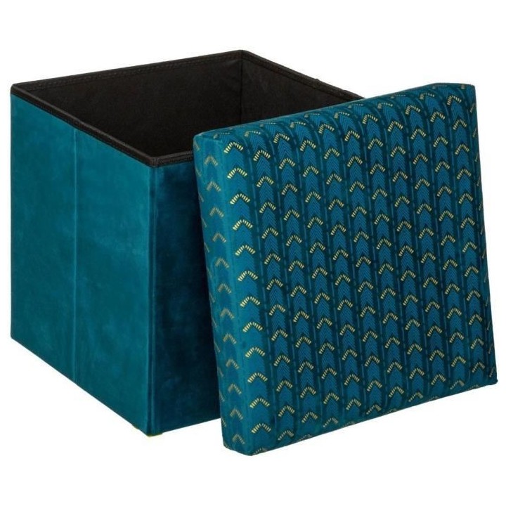 Pouf pliant velours Liam - Bleu canard