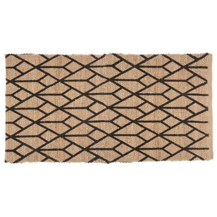 Tapis imprimé Géométrique - Noir - En jute - 70 x 140 cm
