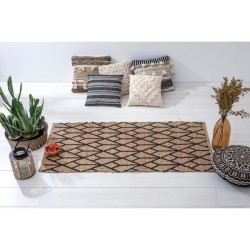 Tapis imprimé Géométrique - Noir - En jute - 70 x 140 cm