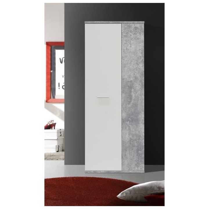 Armoire a chaussures MISCA - Style contemporain effet béton et blanc