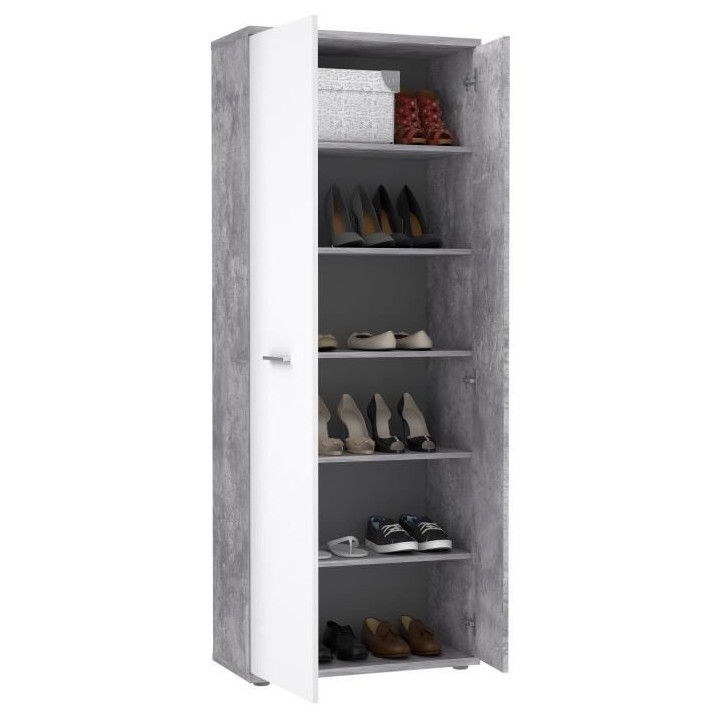 Armoire a chaussures MISCA - Style contemporain effet béton et blanc