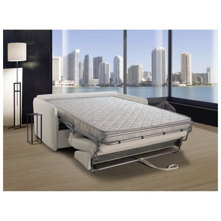 Canapé 3 places convertible express MYKONOS - Tissu bouclette blanc -