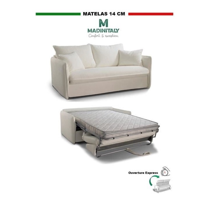 Canapé 3 places convertible express MYKONOS - Tissu bouclette blanc -