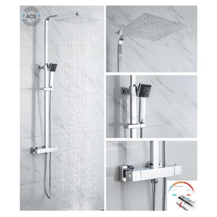 Colonne de douche OCEANIC - Mitigeur thermostatique - Pomme haute carr