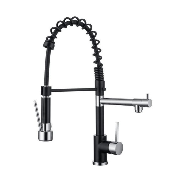 Robinet de cuisine - Mitigeur évier - Noir/Chrome - Rotatif 360° - 2