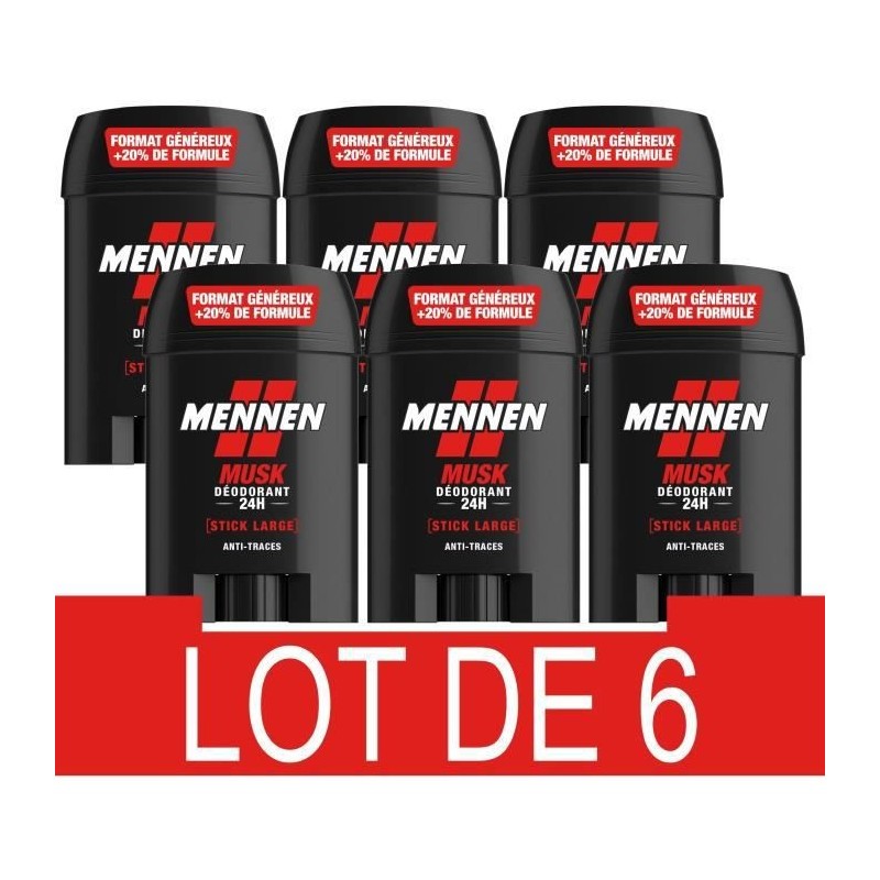 Déodorant homme - MENNEN - Musk - 24H - Stick large sans alcool anti traces - 60 ml x6