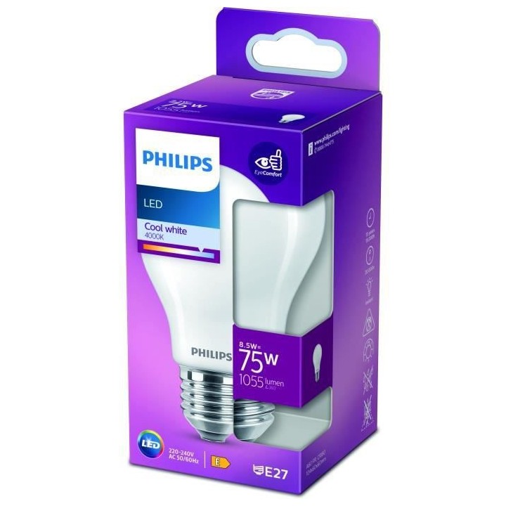 PHILIPS LED Classic 75W Standard E27 Blanc Froid Dépolie Non Dimmable