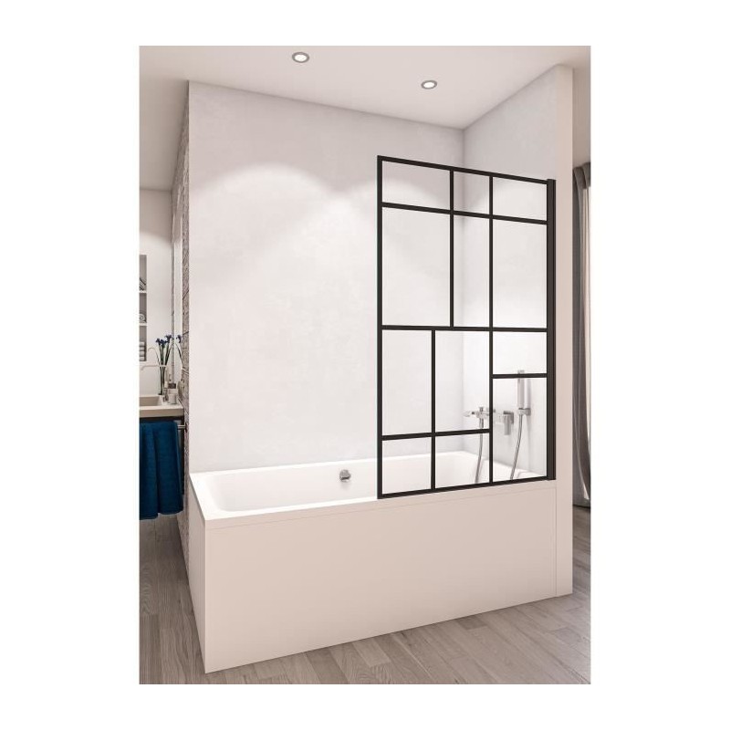 AURYS Pare-baignoire version droite - Modele Gascogne - Atelier N°5 Verre trempé 8 mm by Saint-Gobain - L 75 cm x H 140 cm