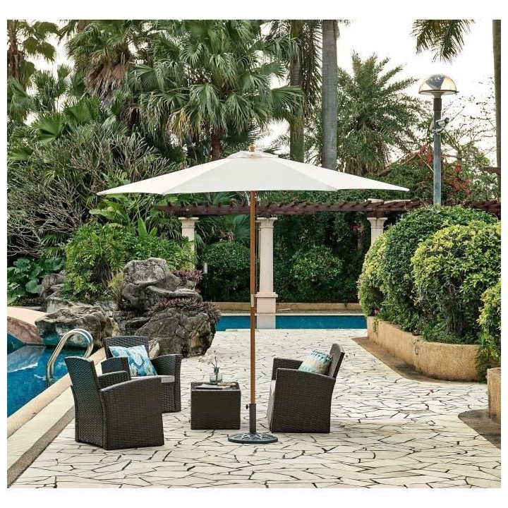 Parasol droit diametre 2,7 m - Mât bois rond et polyester 160g/m² -