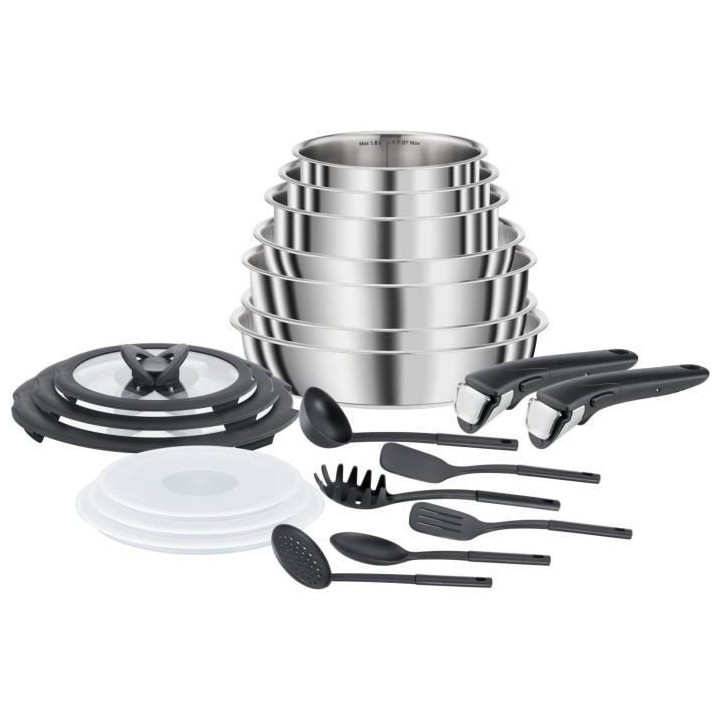 SEB L953SK04 COMPACT Batterie de cuisine 20 pieces inox induction, Poe