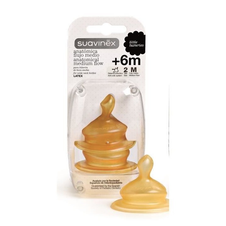 SUAVINEX 2 tétines physiologique - débit moyen latex +6m m
