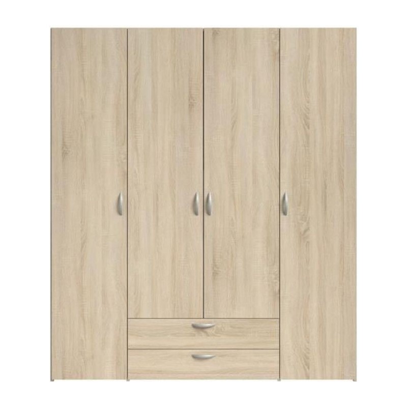 PARISOT Armoire 4 portes battantes + 2 tiroirs - Décor chene - L 160 x H 185 x P 51 cm - VARIA