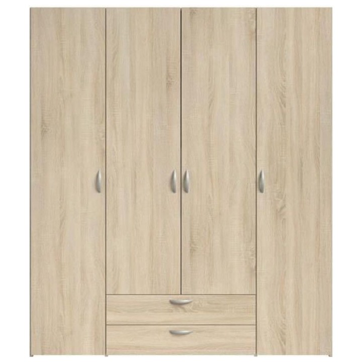 PARISOT Armoire 4 portes battantes + 2 tiroirs - Décor chene - L 160