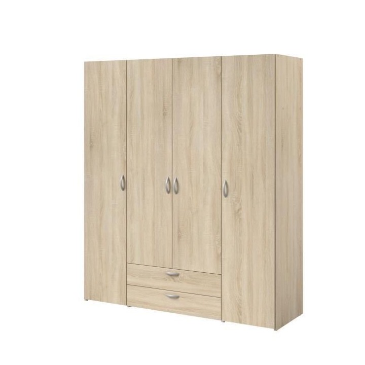 PARISOT Armoire 4 portes battantes + 2 tiroirs - Décor chene - L 160