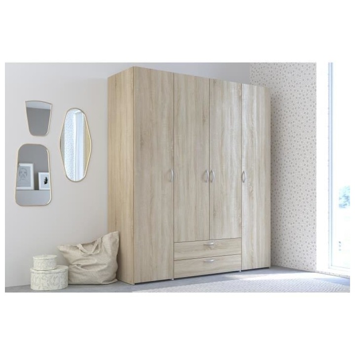 PARISOT Armoire 4 portes battantes + 2 tiroirs - Décor chene - L 160