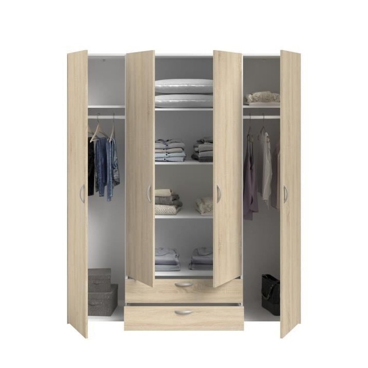 PARISOT Armoire 4 portes battantes + 2 tiroirs - Décor chene - L 160