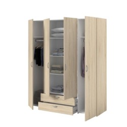 PARISOT Armoire 4 portes battantes + 2 tiroirs - Décor chene - L 160 x H 185 x P 51 cm - VARIA