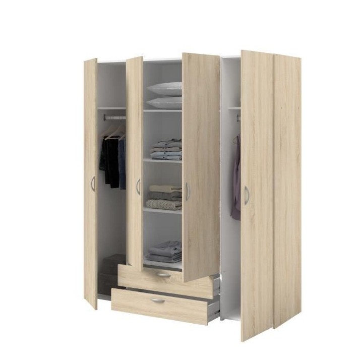 PARISOT Armoire 4 portes battantes + 2 tiroirs - Décor chene - L 160