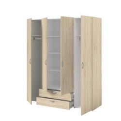 PARISOT Armoire 4 portes battantes + 2 tiroirs - Décor chene - L 160 x H 185 x P 51 cm - VARIA