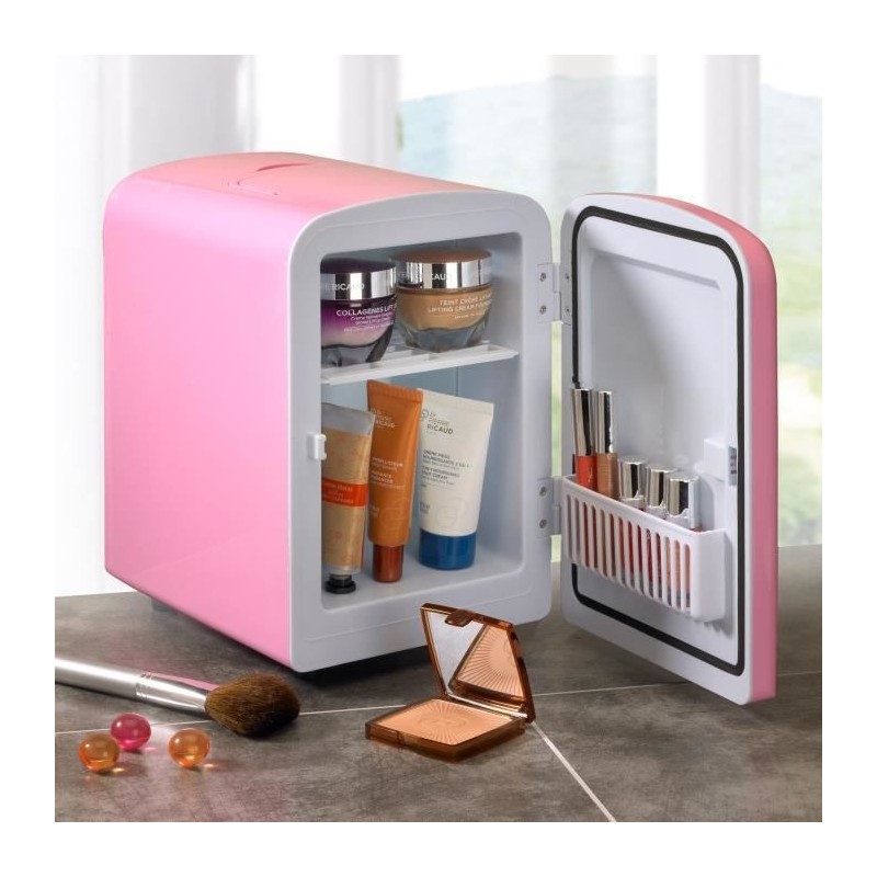 YOGHI Mini Réfrigérateur 4 L Cosmétiques versatile et silencieux - 40W - Rose et blanc