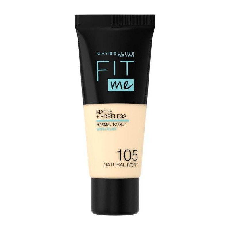 Fond de Teint Fluide Fit Me Matte & Poreless MAYBELLINE NEW YORK - Peaux normales a grasses - teinte : 105 Ivoire Naturel - 30 m