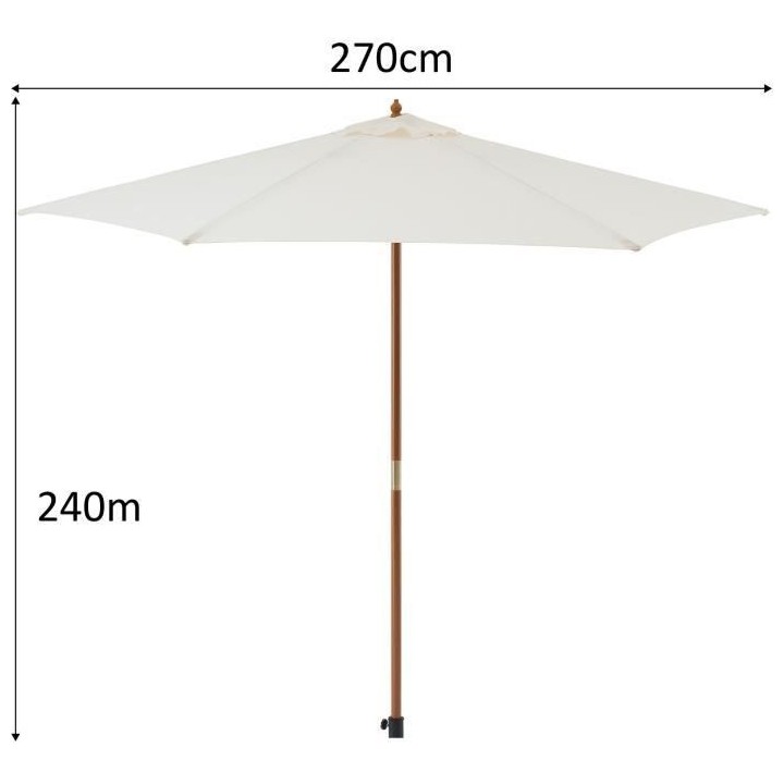 Parasol droit diametre 2,7 m - Mât bois rond et polyester 160g/m² -