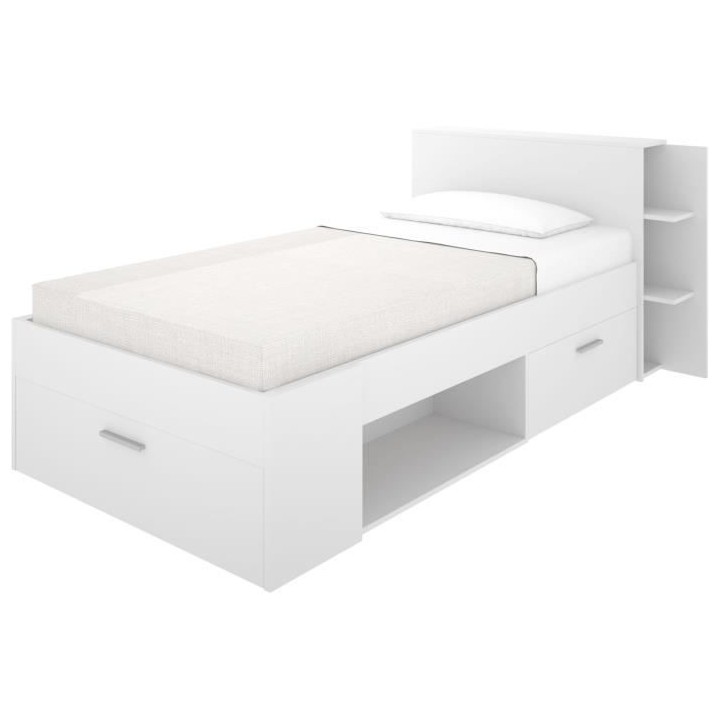 SAX Lit enfant 90x190 cm multiples rangements - Décor blanc