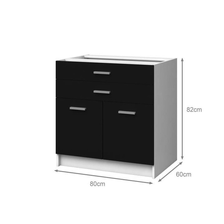 EXTRA - Meuble bas de cuisine 80cm - Noir Mat