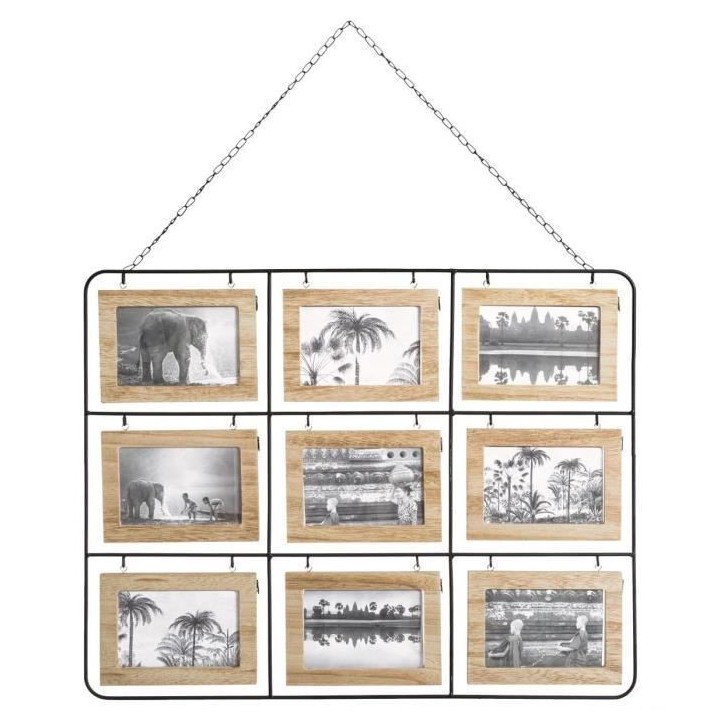 Pele-mele 18 photos en bois - 64 x 50 cm - Marron