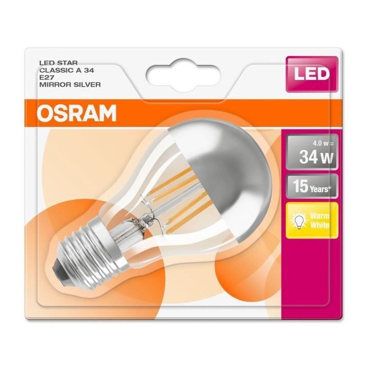 OSRAM Ampoule déco LED standard E27 - 4 W - Blanc chaud