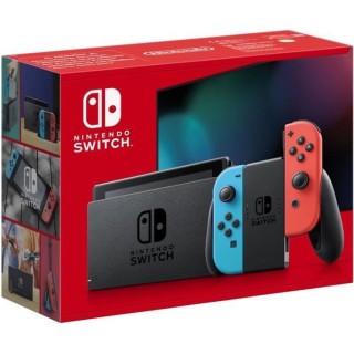 Console Nintendo Switch avec un Joy-Con rouge néon et un Joy-Con bleu