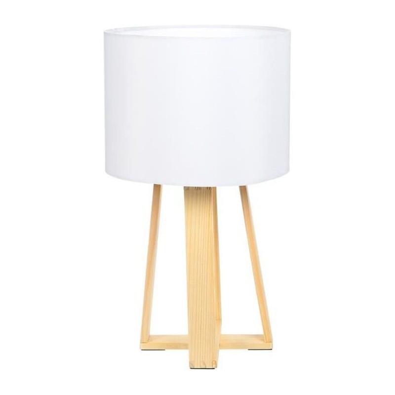 Lampe sur pied en bois - H. 34,5 cm - Blanc