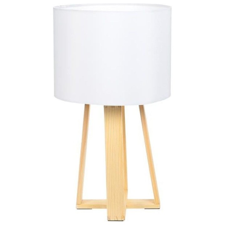 Lampe sur pied en bois - H. 34,5 cm - Blanc