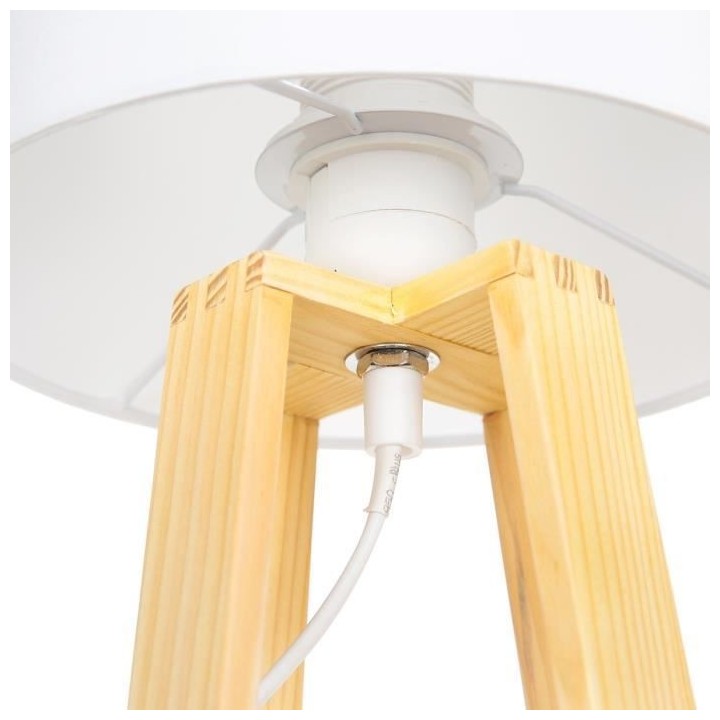 Lampe sur pied en bois - H. 34,5 cm - Blanc
