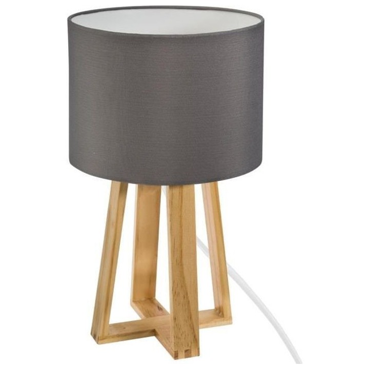 Lampe sur pied en bois - H. 34,5 cm - Gris clair