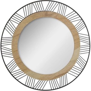 Miroir rond en métal et bois - Ø 45 x Ep. 1.5 cm - Noir