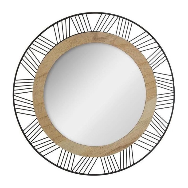 Miroir rond en métal et bois - Ø 45 x Ep. 1.5 cm - Noir