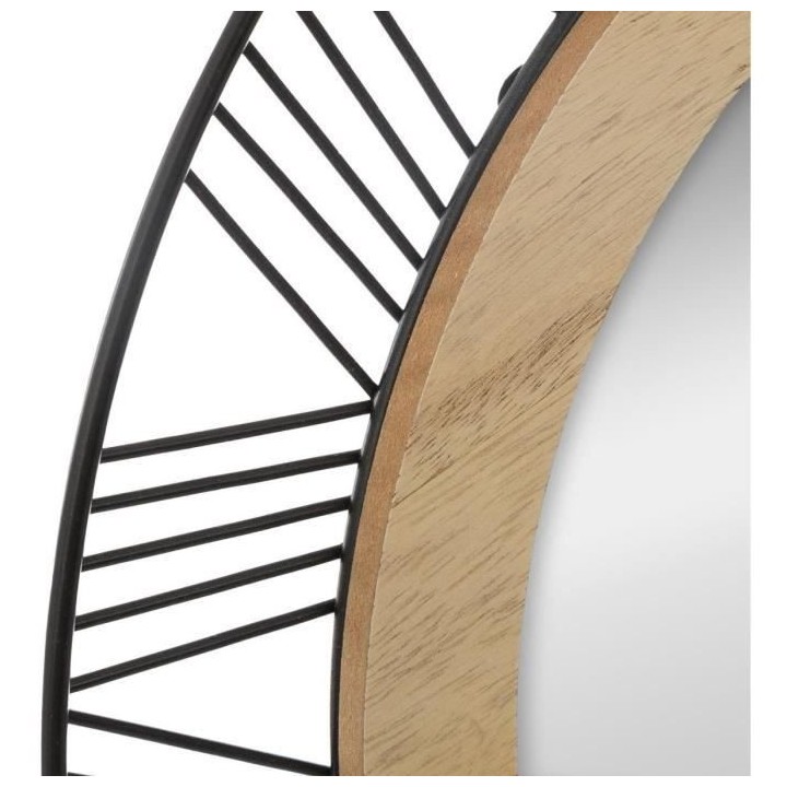 Miroir rond en métal et bois - Ø 45 x Ep. 1.5 cm - Noir