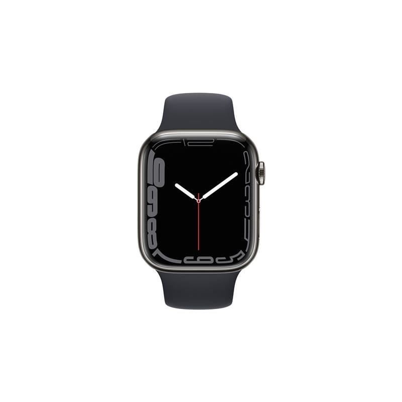 Apple Watch Series 7 GPS + Cellulaire - 45mm - Boîtier acier inoxidable Graphite - Bracelet sport de midnight