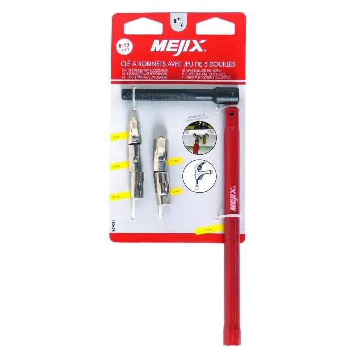 MEJIX Clé a robinet 13 mm + douilles - 8/9/10/11/12 mm