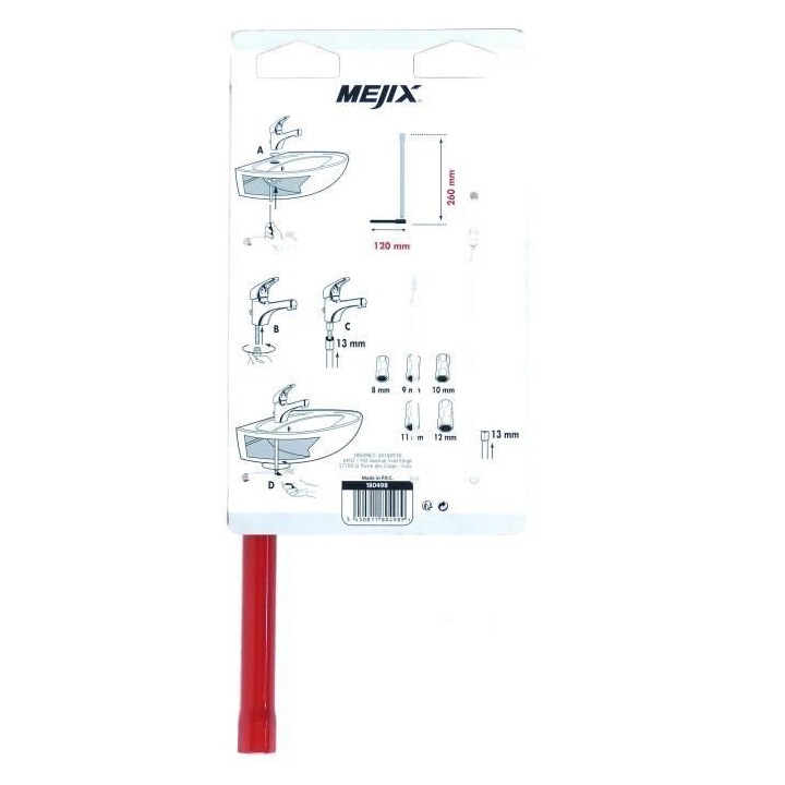 MEJIX Clé a robinet 13 mm + douilles - 8/9/10/11/12 mm