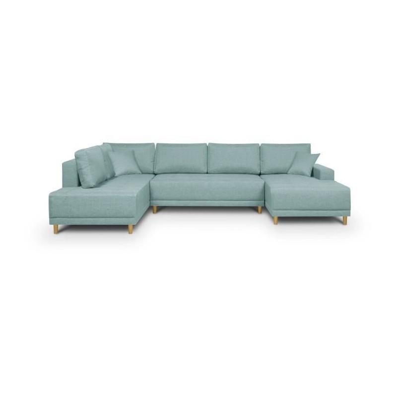 Canapé d'angle panoramique convertible JAKOB - 7 places - Bleu gris - Scandinave - L318 x H 78 x P 194 cm