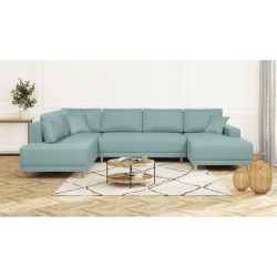 Canapé d'angle panoramique convertible JAKOB - 7 places - Bleu gris - Scandinave - L318 x H 78 x P 194 cm