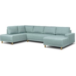 Canapé d'angle panoramique convertible JAKOB - 7 places - Bleu gris - Scandinave - L318 x H 78 x P 194 cm