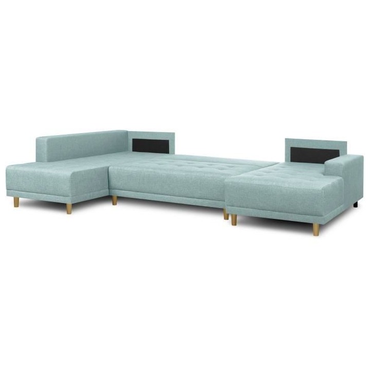 Canapé d'angle panoramique convertible JAKOB - 7 places - Bleu gris -