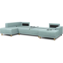 Canapé d'angle panoramique convertible JAKOB - 7 places - Bleu gris - Scandinave - L318 x H 78 x P 194 cm