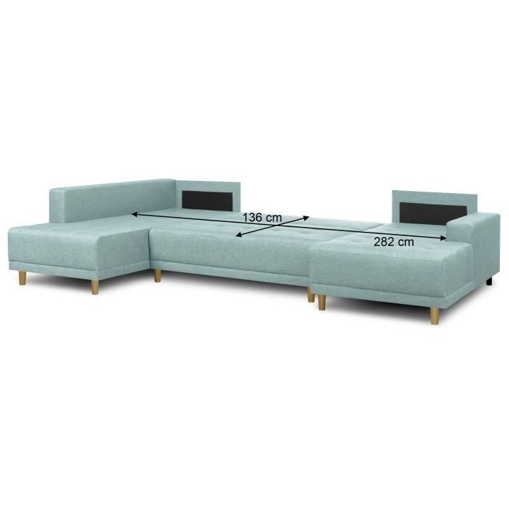 Canapé d'angle panoramique convertible JAKOB - 7 places - Bleu gris -