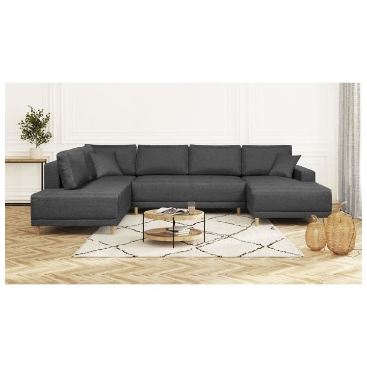 Canapé d'angle panoramique convertible JAKOB - 7 places - Gris - Scan